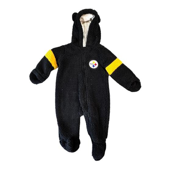 NFL Other - NFL Pittsburgh Steelers Snowsuit 3-6M Fuzzy Black Fleece Full Zip Soft Winter